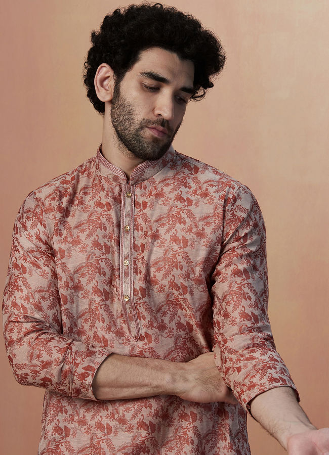 Rust Brown Printed Kurta Pajama